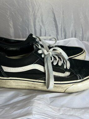 Vans Black/White Old Skool Suede Canvas Skate Shoes - Men's US 8